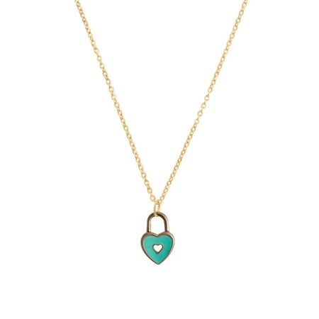 Turquoise Lock Necklace - Heart Padlock in Aqua Blue